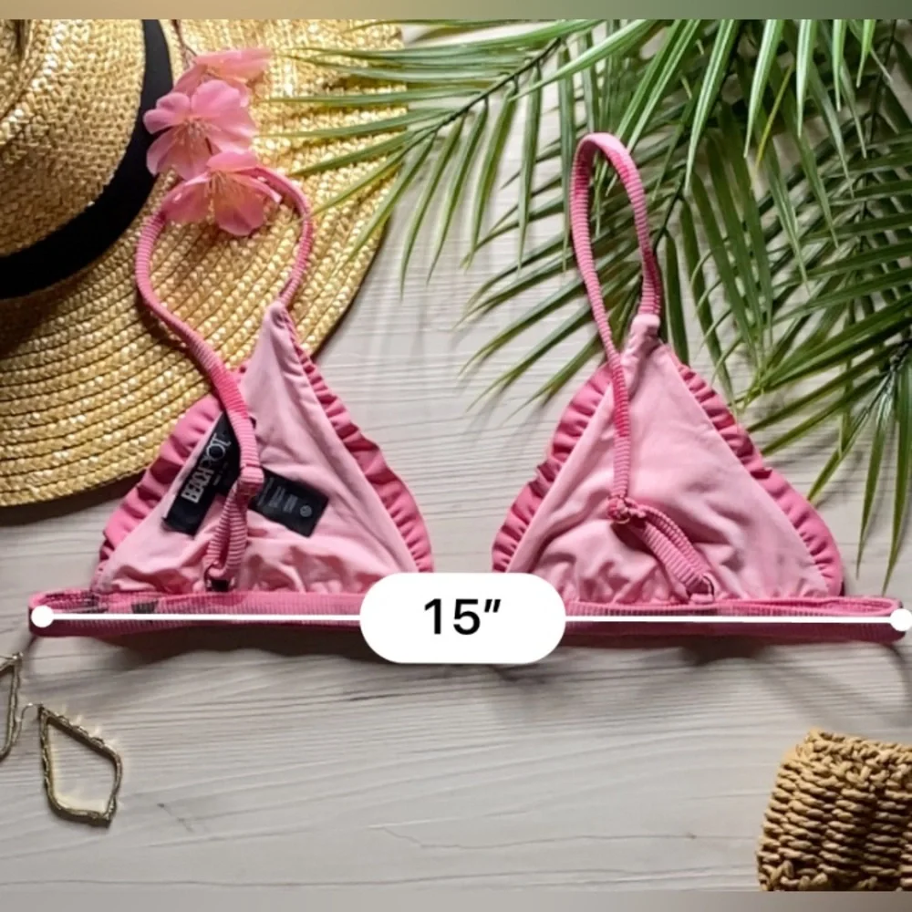 NWOT Beach Riot 🌹 Rosie Pink Valentine’s Day Ruffle Fixed Triangle Bikini Top